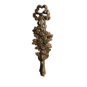 Syroco Floral Wall Hook Gold Hollywood Regency Vintage 18.5" Rose Bow 4088 GOOD